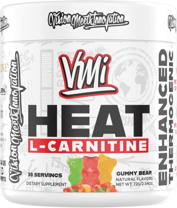 Heat L-Carnitine Powder Enhanced Thermogenic | 1500 mg L-Carnitine | Maximum Absorption Formula | Great Taste for Men & Women | 30 Servings (30 Serving, Gummy Bear)