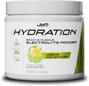 JYM Hydration Lemon Lime Powder, Performance Electrolytes, Potassium, Sodium, Magnesium, for Men & Women, Theanine, Ashwaghanda, Theanine, 40 Servings
