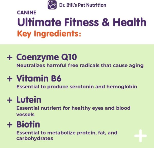 Dr. Bill’s Canine Ultimate Fitness & Health Vitamins for Dogs | Multivitamin for Dogs w/Coenzyme Q-10, Vitamin E, Vitamin D-3, Biotin, Folic Acid, Hyaluronic Acid Dog Vitamins and Supplements 340g