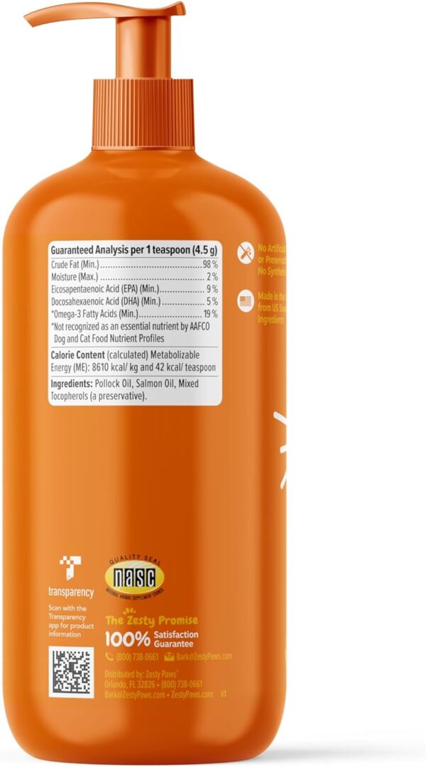 Zesty Paws Wild Alaskan Omega-3 Blend Pollock + Salmon Oil for Dogs and Cats- Skin and Coat Support, Omega 3 Supplement for Pets, 32oz