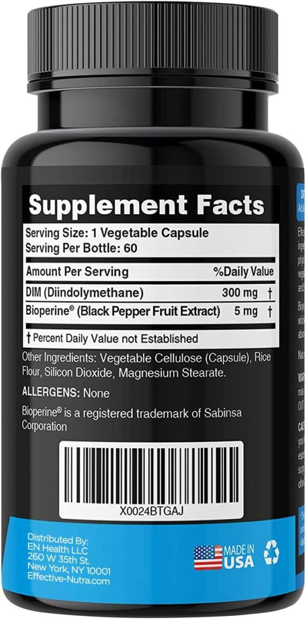 Dim Supplement 300mg Capsule - Extra Strength Diindolylmethane DIM + BioPerine - Estrogen Blocker for Men & Women - Estrogen Balance, Metabolism, Hormone, Menopause, Acne, PCOS