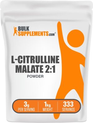 BulkSupplements.com L-Citrulline Malate 2:1 Powder - Nitric Oxide Boost, Citrulline Malate Supplement - Unflavored & Gluten Free - 3g per Servings, 1kg (2.2 lbs) (Pack of 1)