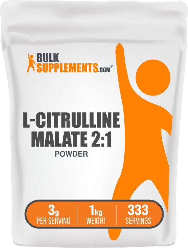 BulkSupplements.com L-Citrulline Malate 2:1 Powder - Nitric Oxide Boost, Citrulline Malate Supplement - Unflavored & Gluten Free - 3g per Servings, 1kg (2.2 lbs) (Pack of 1)
