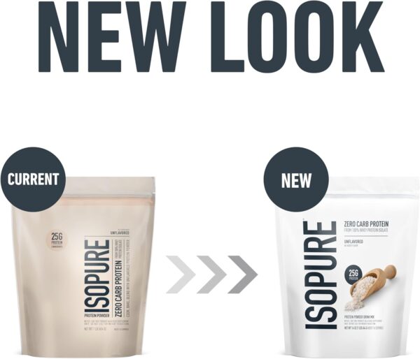 Isopure Zero Carb 100% Pure Whey Isolate Protein Powder, Lactose Free, Gluten Free, With Vitamins, Unflavored, 25g Protein Per Serving, 1 Lb, 16 Servings (Packaging May Vary)