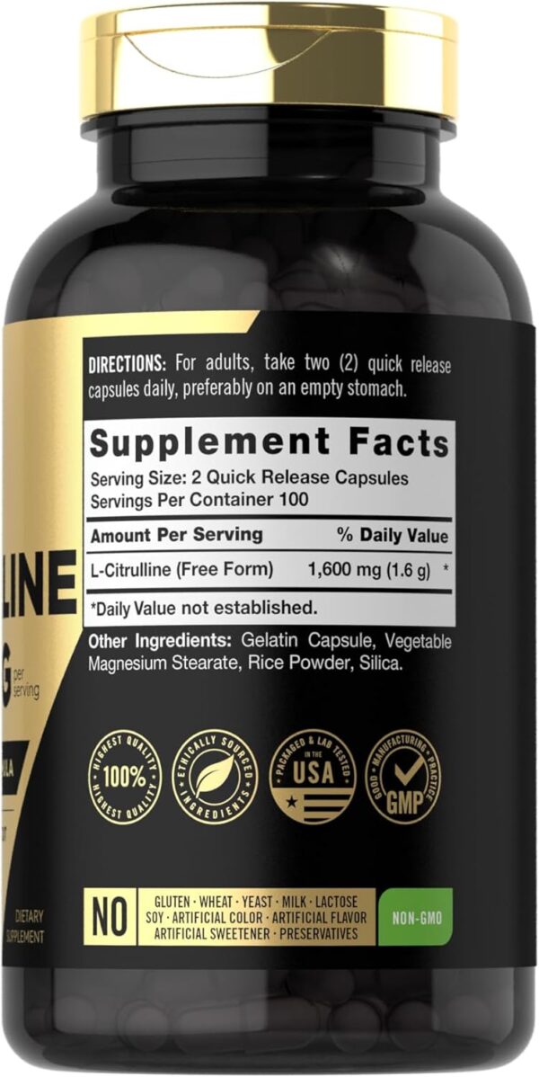 Carlyle L Citrulline Supplement | 1600mg | 200 Powder Capsules | for Men and Women | Advanced Athlete Formula | Non-GMO & Gluten Free