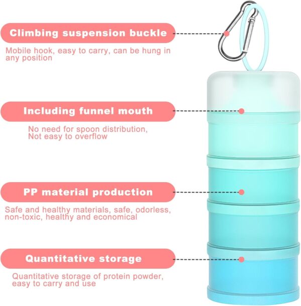 4 Pcs Protein Powder Container with Funnels Stand, 4 Stackable Protein Powder Dispenser with 4 Portable Keychain Supplement Container & Dispenser for Workout, Fitness, Travel (4 Color)