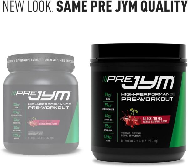 JYM Supplement Science Pre JYM Black Cherry Pre Workout Powder for Men & Women, BCAAs, Nootropics, Creatine HCI, Citrulline, Beta-Alanine, Betaine, Taurine, Huperzine, 30 Servings
