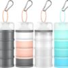 4 Pcs Protein Powder Container with Funnels Stand, 4 Stackable Protein Powder Dispenser with 4 Portable Keychain Supplement Container & Dispenser for Workout, Fitness, Travel (4 Color)
