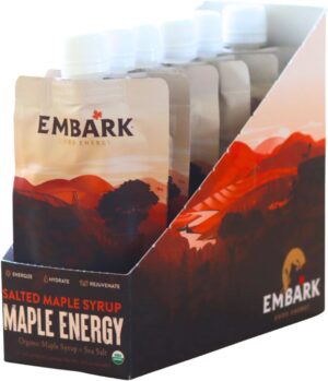 Embark Maple Syrup Energy Gel, 6-Pack of 3oz Resealable Pouches, Natural Sports Nutrition, Certified Organic, Vegan, Gluten Free, for Athletes, Adventurers & Foodies, Salted Maple