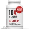 10X Health 5 MTHF Supplement - Methylated Multivitamin with Methylfolate & Magnesium for Brain, Heart Health, DNA & Neurotransmitter Synthesis - Bioavailable 5-MTHF Supplement - 60 Capsules