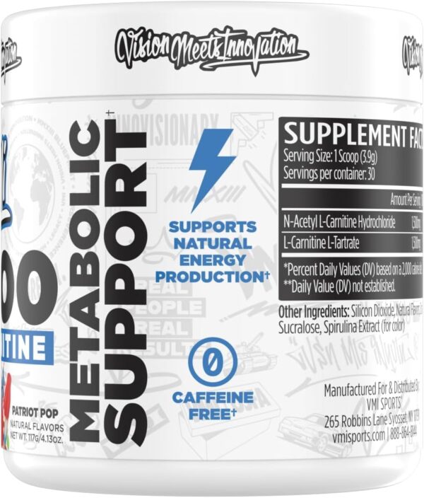 VMI Sports L-Carnitine 3000 Powder | 3000 mg L-Carnitine | Metabolic Support Maximum Absorption Formula | Great Taste for Men & Women | 30 Servings (30 Servings, Patriot Pop)