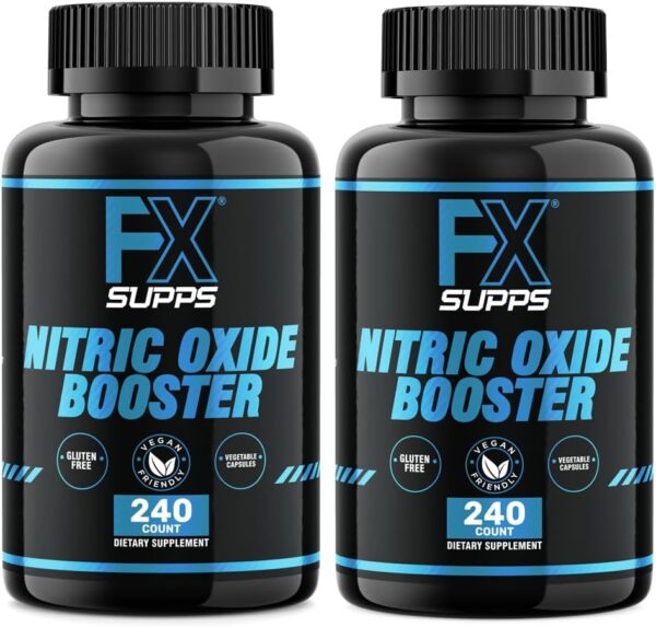 FX SUPPS Nitric Oxide Booster | Bodybuilding Pre Workout Pills for Men and Women (2 Pack of 240 Capsules) Boost Energy Pump & Vascularity | Muscle Builder Supplement with Arginine, Best for Athletes
