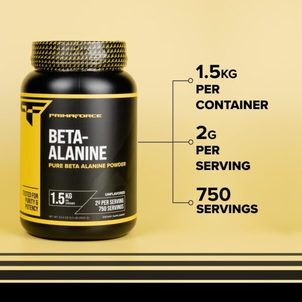 Primaforce Beta Alanine Powder, Unflavored, 1.5 kg - Gluten Free, Non-GMO Supplement for Men and Women