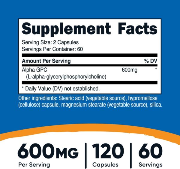 Nutricost Alpha GPC 600mg, 120 Vegetarian Capsules - Non-GMO and Gluten Free, 300mg Per Capsule