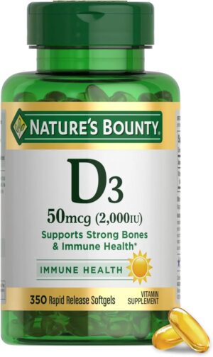 Nature's Bounty Vitamin D3 2000 IU | Supports Immune Health, Calcium Absorption & Bone Strength | Essential for Healthy Bones| Non-GMO, No-Gluten | 350 Softgels, 1 Serving Per Day for Daily Health