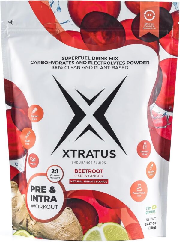 Beetroot (Nitrate) Lime and Ginger - Superfuel Sports Drink Powder with carbohydrates and Minerals. Natural Source of Nitrate. Nitric Oxide. Pre and Intra Training. 35,27Oz.