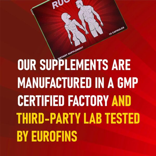 Rugged Male Supplement for Men. Fast Acting Sports Nutrition Supplement with 10 Potent Ingredients - Tongkat Ali + 9 More, for Improved Energy, Stamina, Endurance & Performance. 10 Capsules