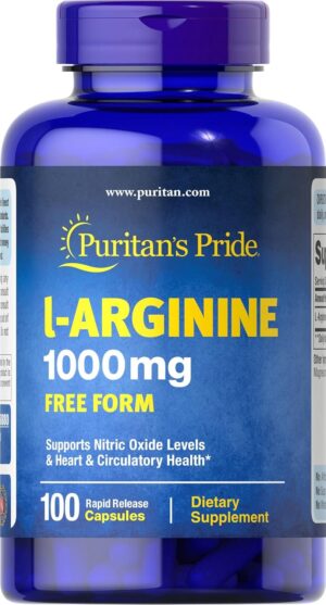 Puritan's Pride L-arginine 1000 Mg Capsules, 100 Count, White, (4332490165)