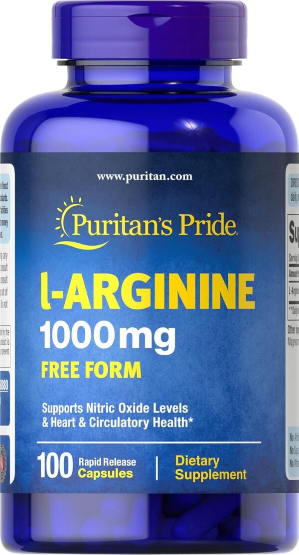 Puritan's Pride L-arginine 1000 Mg Capsules, 100 Count, White, (4332490165)
