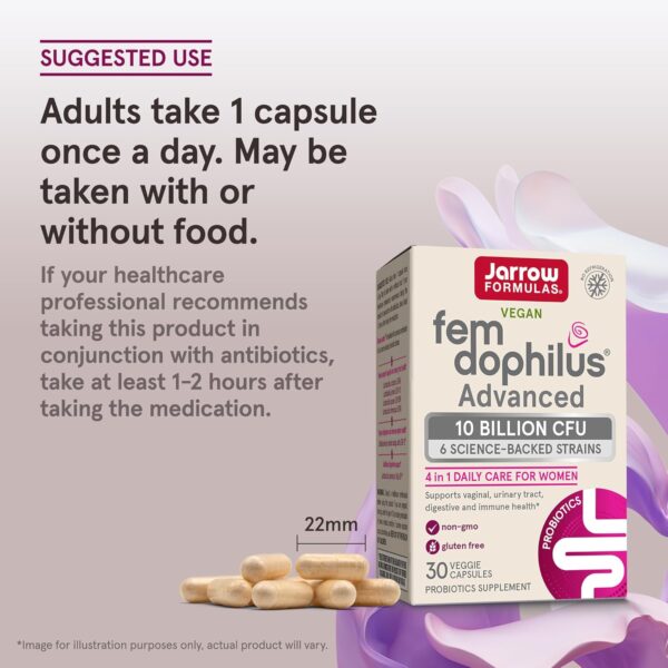 Jarrow Formulas Fem Dophilus Probiotics for Women - 10 Billion CFU, Female Vaginal Probiotics, Vaginal, Urinary Tract and Digestive Support, 30 Capsules