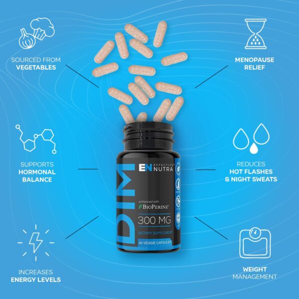 Dim Supplement 300mg Capsule - Extra Strength Diindolylmethane DIM + BioPerine - Estrogen Blocker for Men & Women - Estrogen Balance, Metabolism, Hormone, Menopause, Acne, PCOS