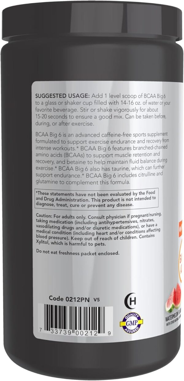 NOW Foods Sports Nutrition, BCAA (Branched Chain Amino Acids) Big 6, Watermelon Flavor, 600 Grams