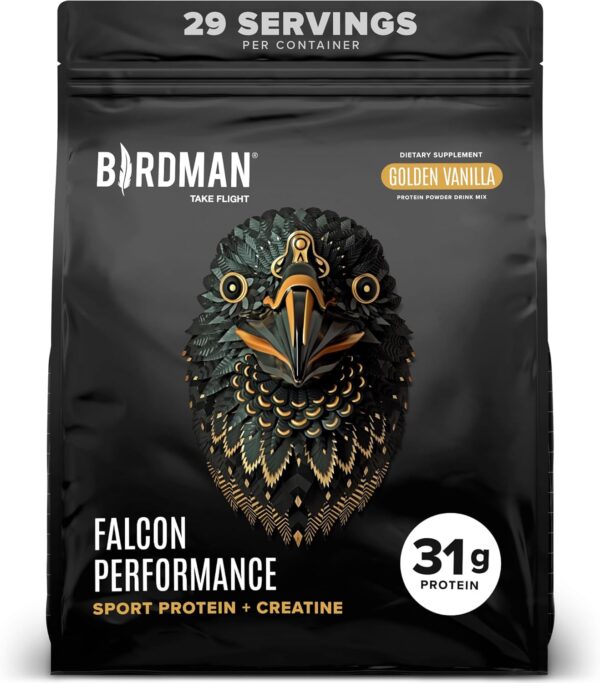 Falcon Performance Vegan Protein Powder, 31g Protein, 5g Creatine, 5g BCAA, Probiotics, Electrolytes, Pre Workout, Low Carb, Sugar Free & Dairy Free, Plant Based Vanilla Protein, 29 Servings