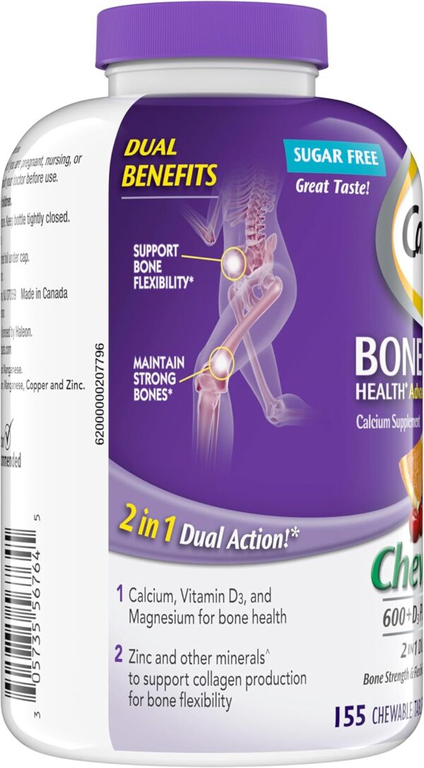 Caltrate Chewables 600 +D3 Plus Minerals Calcium and Vitamin D, Sugar Free, Cherry, Orange and Fruit Punch, 155 count