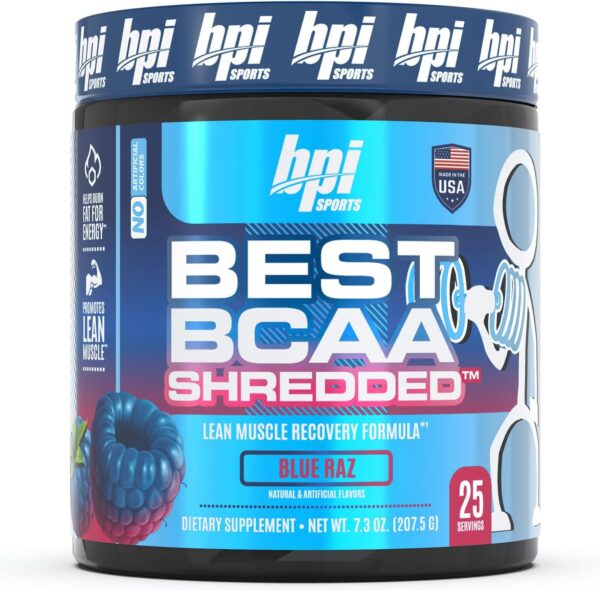BPI Sports Best BCAA Shredded Caffeine-Free Thermogenic Recovery Formula BCAA Powder Lean Muscle Building Accelerated Recovery - Hydration - Blue Raspberry- 25 Servings - 9.7 Ounce