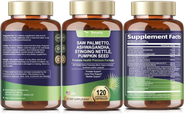 Organic Saw Palmetto - Prostate Health Supplements for Men with Ashwagandha Root, Stinging Nettle, Pumpkin Seed, Prostate Defend Propnietary Blend, DHT Blocker, 120 Count
