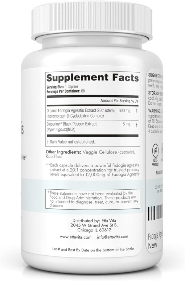 Organic Fadogia Agrestis 600mg for Natural Test Support (2X More Pure - 3X More Absorbent) Athlete Approved - Supports Muscle Growth & Recovery, Healthy Energy Levels, Drive, Stamina & Mood - 60ct