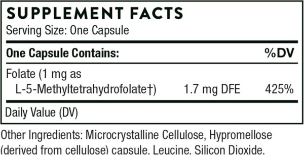 THORNE 5-MTHF - Methylfolate (Active B9 Folate) Supplement - Supports Cardiovascular Health, Fetal Development, Nerve Health, Methylation, and Homocysteine Levels* - 60 Capsules - 5-MTHF 1mg