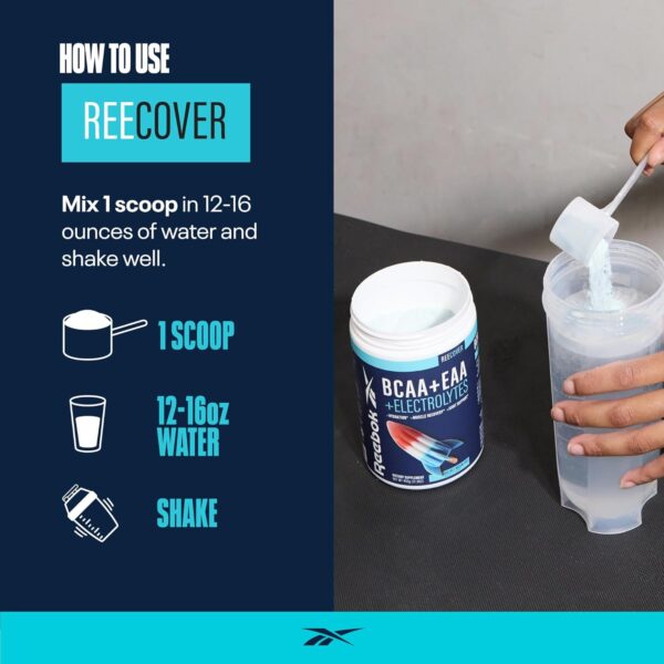 Reebok REECover Amino Acids + Electrolytes | 8g EAAs, 5g BCAAs, Hydration Matrix | Muscle Recovery, Strength | Post-Workout Support | 30 Servings | Strawberry Lemonade