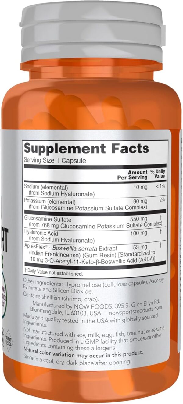 NOW Sports Nutrition, Advanced Joint Support, Glucosamine, Hyaluronic Acid, ApresFlex, 60 Capsules