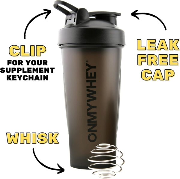 Protein Shaker Bottle With Supplement Keychain Container - BPA Free, Reusable Shaker Cup for Active Weight Lifters and Fitness Enthusiasts - Cute, Fun, and Convenient Design - OnMyWhey
