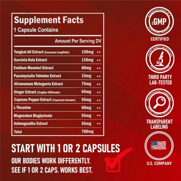 Rugged Male Supplement for Men. Fast Acting Sports Nutrition Supplement with 10 Potent Ingredients - Tongkat Ali + 9 More, for Improved Energy, Stamina, Endurance & Performance. 10 Capsules