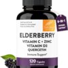 Sandhu's Elderberry Vitamin C & Zinc with Quercetin Capsules for Men & Women | Supports Immune Health | 120 Count (Pack of 1)