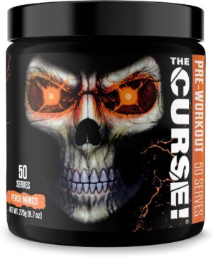 JNX SPORTS The Curse! Pre Workout Powder for Men & Women, Caffeine, Beta-Alanine, Creatine, L-Citrulline, 50 Servings, Peach Mango Flavor – Boost Energy, Strength & Focus
