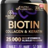 Biotin | Collagen | Keratin - Clinically Tested Supplement - Hair Growth Support, Skin & Nails - 25000 mcg Vitamins B2, B3, B6 & B7 + B1 & Hyaluronic Acid - Made in USA - Women & Men | 120 Capsules
