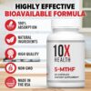 10X Health 5 MTHF Supplement - Methylated Multivitamin with Methylfolate & Magnesium for Brain, Heart Health, DNA & Neurotransmitter Synthesis - Bioavailable 5-MTHF Supplement - 60 Capsules