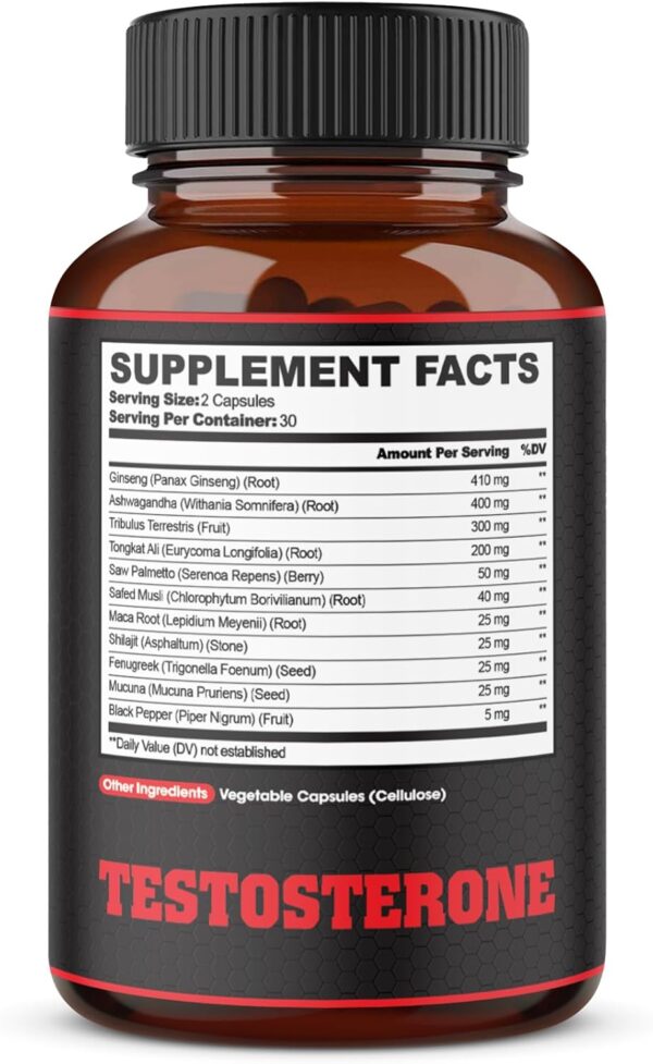 agobi Testosterone Supplement for Men - 11 Potent Herbs - Ashwagandha, Tribulus, Ginseng & More - 60 Capsules for 1 Month