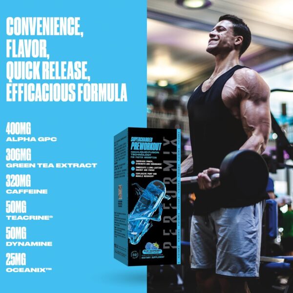 PERFORMIX Supercharged Preworkout - Sustained Energy, Endurance, and Focus - Premium Muscle Supporting Oceanix and Alpha GPC for Hardcore Training & Body Building (60 Capsules)