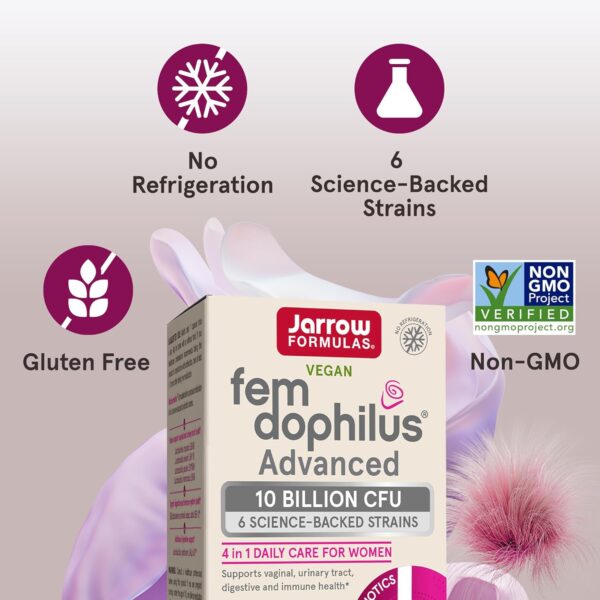 Jarrow Formulas Fem Dophilus Probiotics for Women - 10 Billion CFU, Female Vaginal Probiotics, Vaginal, Urinary Tract and Digestive Support, 30 Capsules
