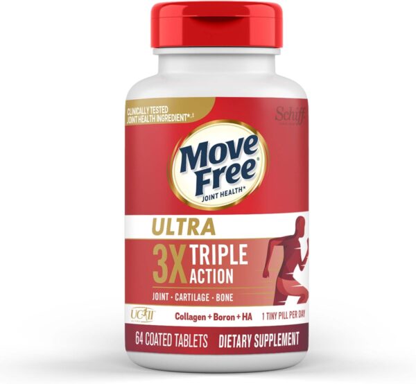 Move Free Ultra Triple Action Joint Support Supplement - Type II Collagen Boron & Hyaluronic Acid - Supports Joint Comfort, Cartiliage & Bones in 1 Tiny Pill Per Day, 64 Tablets (64 servings)