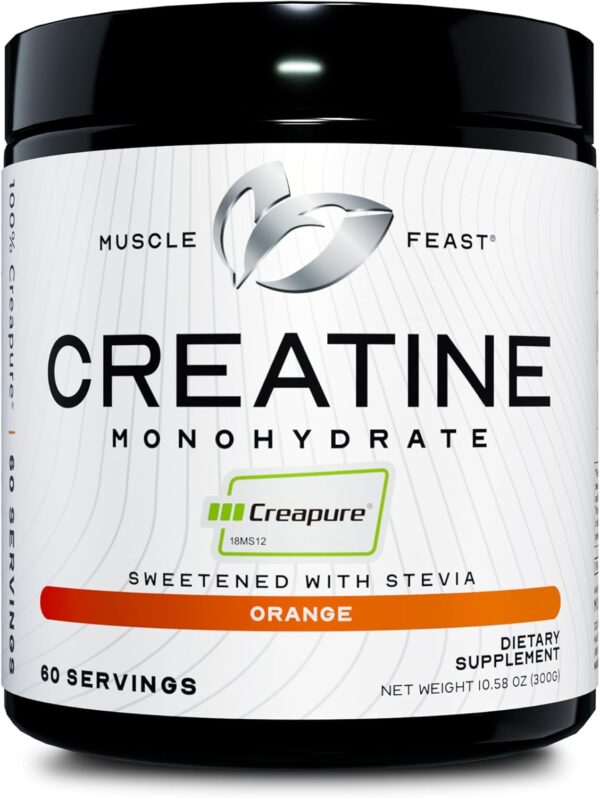 Muscle Feast Creapure Creatine Monohydrate Powder, Vegan Keto Friendly Gluten-Free Easy to Mix, Muscle Recovery Supplement and Best Creatine for Muscle Growth, Natural Orange, 300g