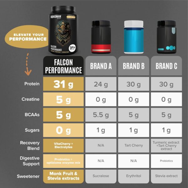 Falcon Performance Vegan Protein Powder, 31g Protein, 5g Creatine, 5g BCAA, Probiotics, Electrolytes, Pre Workout, Low Carb, Sugar Free & Dairy Free, Plant Based Vanilla Protein, 29 Servings