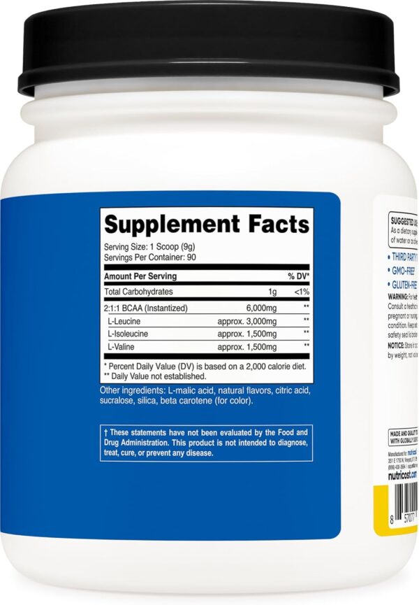 Nutricost BCAA Powder (Pineapple, 90 Servings) - Optimal 2:1:1 Ratio
