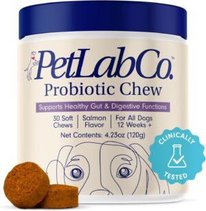 PetLab Co. Probiotics for Dogs, Support Gut Health, Occasional Diarrhea, Digestive Health & Seasonal Allergies - Salmon Flavor - 30 Soft Chews