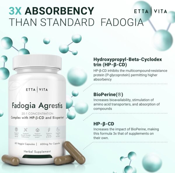Organic Fadogia Agrestis 600mg for Natural Test Support (2X More Pure - 3X More Absorbent) Athlete Approved - Supports Muscle Growth & Recovery, Healthy Energy Levels, Drive, Stamina & Mood - 60ct