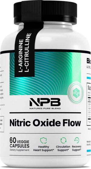Nature's Pure Blend Nitric Oxide Supplements for Men – L-Arginine L-Citrulline – Heart Support & Flow Circulation Booster – 1500MG L Arginine and L Citrulline, Preworkout, Bodybuilding